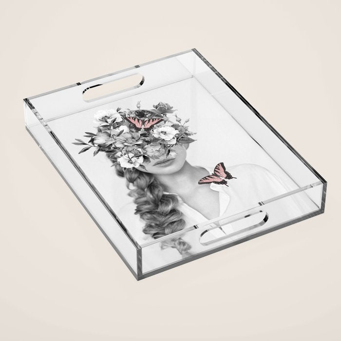 woman with flowers and butterflies 9a Acrylic Tray Gallery Image 1