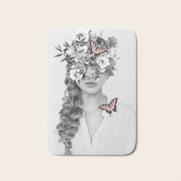woman with flowers and butterflies 9a Bath Mat Gallery Image 1