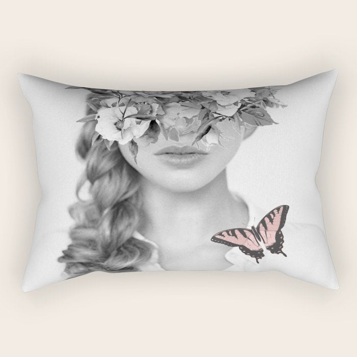 woman with flowers and butterflies 9a Rectangular Pillow Gallery Image 2