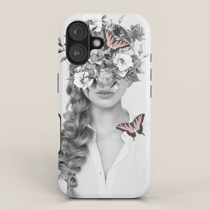 woman with flowers and butterflies 9a iPhone Case Gallery Image 1