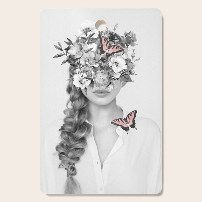 woman with flowers and butterflies 9a Cutting Board Gallery Image 1