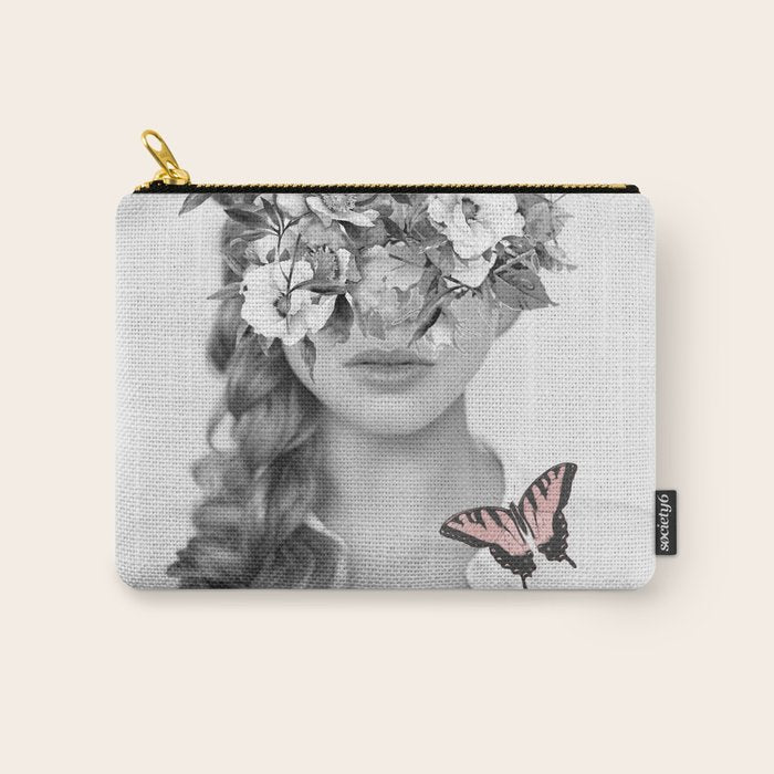 woman with flowers and butterflies 9a Carry All Pouch Gallery Image 1