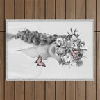 woman with flowers and butterflies 9a Outdoor Rug Gallery Image 1