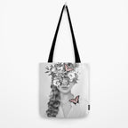 woman with flowers and butterflies 9a Tote Bag Gallery Image 2