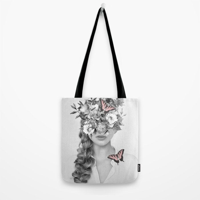 woman with flowers and butterflies 9a Tote Bag Gallery Image 2