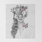 woman with flowers and butterflies 9a Throw Blanket Gallery Image 2