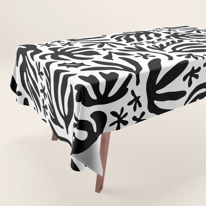 Black and white tropical summer nature pattern Tablecloth Gallery Image 1