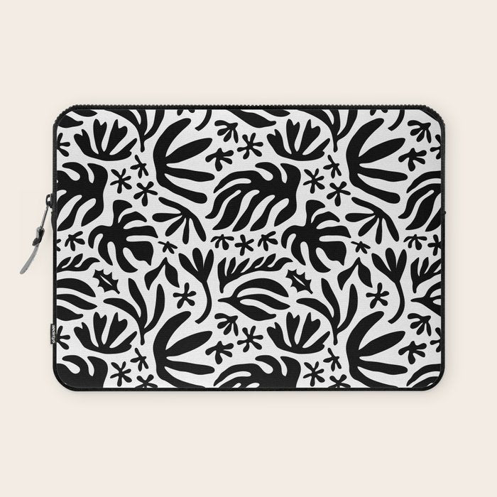 Black and white tropical summer nature pattern Laptop Sleeve Gallery Image 1