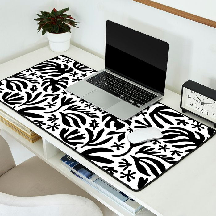 Black and white tropical summer nature pattern Desk Mat Gallery Image 2