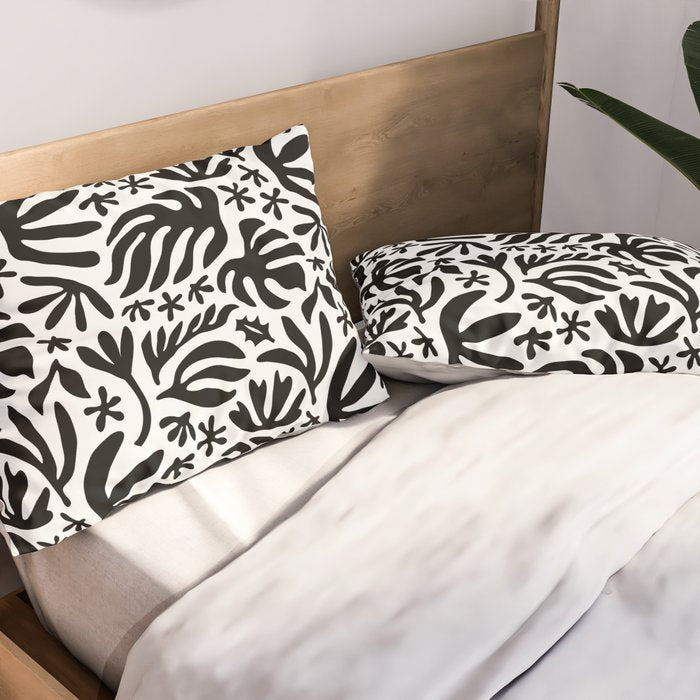 Black and white tropical summer nature pattern Pillow Sham Gallery Image 2