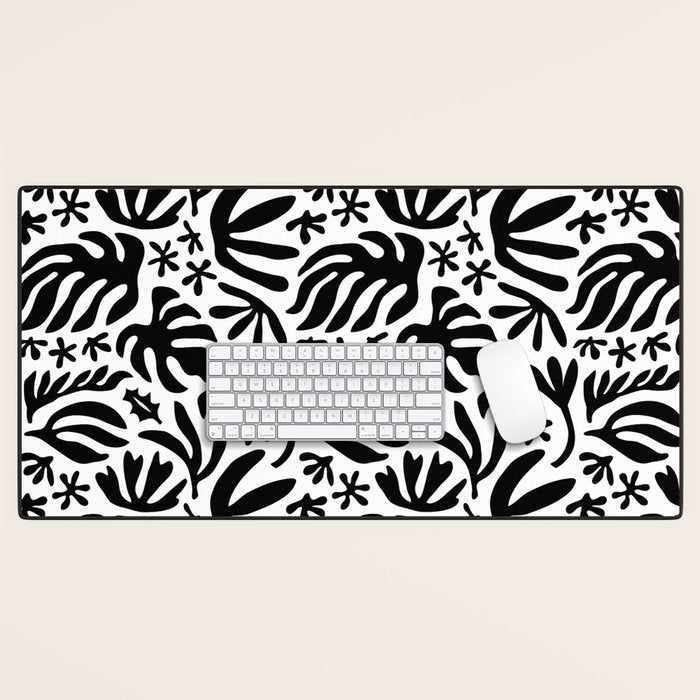 Black and white tropical summer nature pattern Desk Mat Gallery Image 1