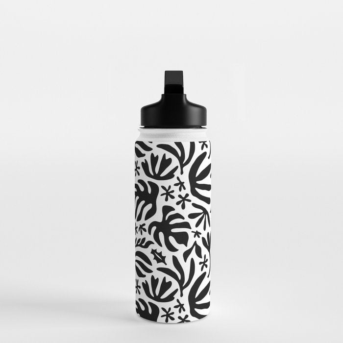 Black and white tropical summer nature pattern Water Bottle Gallery Image 3