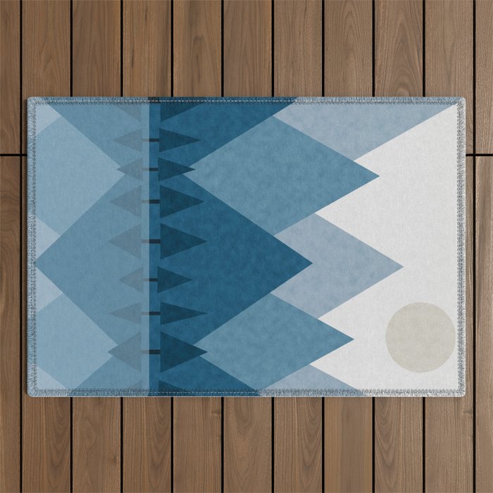 Calming Abstract Geometric Mountains Blue Outdoor Rug Gallery Image 1