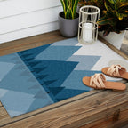 Calming Abstract Geometric Mountains Blue Outdoor Rug Gallery Image 2