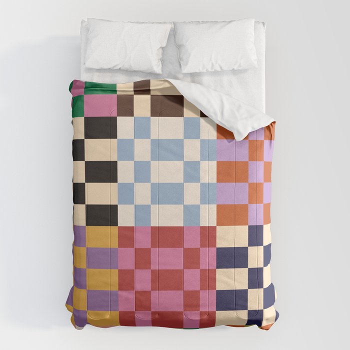 Retro 70s Colorful Patchwork Checkerboard Comforter Gallery Image 1