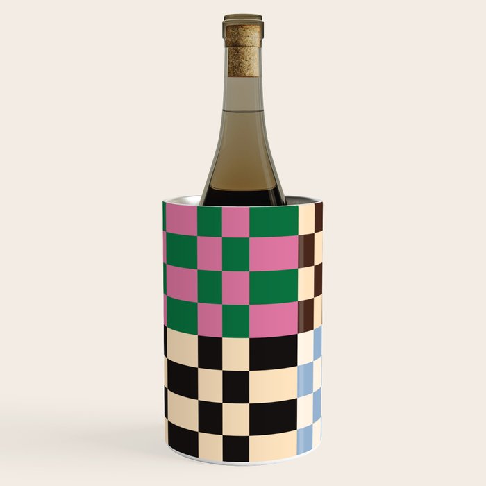 Retro 70s Colorful Patchwork Checkerboard Wine Chiller Gallery Image 2