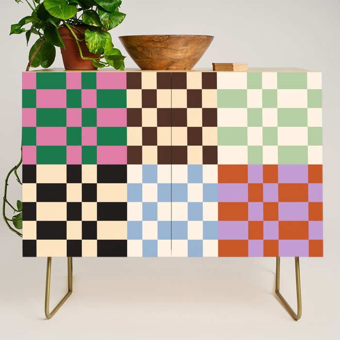 Retro 70s Colorful Patchwork Checkerboard Credenza Gallery Image 1