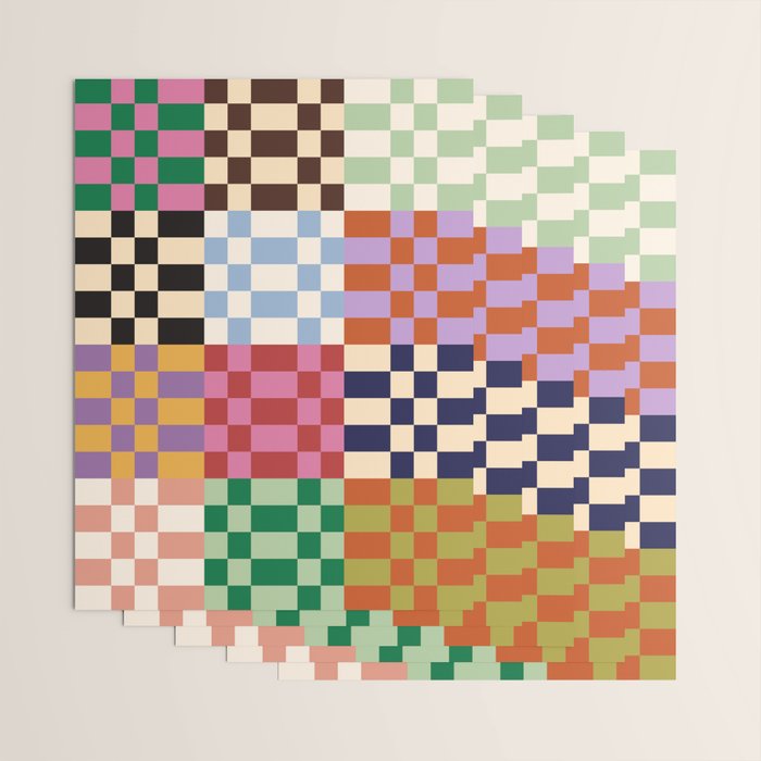 Retro 70s Colorful Patchwork Checkerboard Wrapping Paper Gallery Image 3