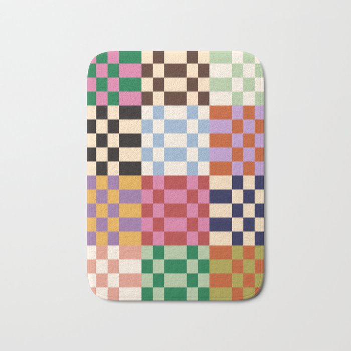Retro 70s Colorful Patchwork Checkerboard Bath Mat Gallery Image 1