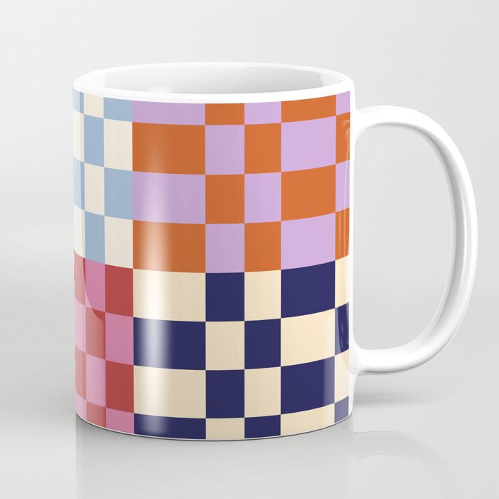 Retro 70s Colorful Patchwork Checkerboard Coffee Mug Gallery Image 1