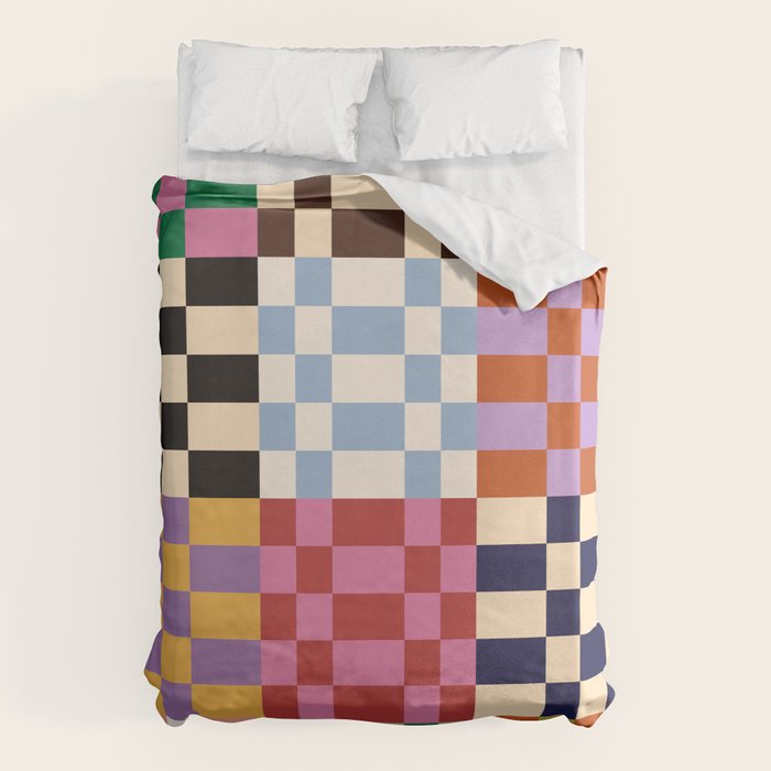 Retro 70s Colorful Patchwork Checkerboard Duvet Cover Gallery Image 6