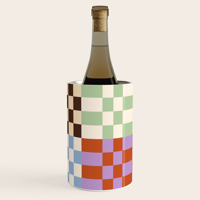 Retro 70s Colorful Patchwork Checkerboard Wine Chiller Gallery Image 3