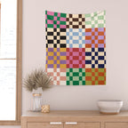 Retro 70s Colorful Patchwork Checkerboard Wall Tapestry Gallery Image 2