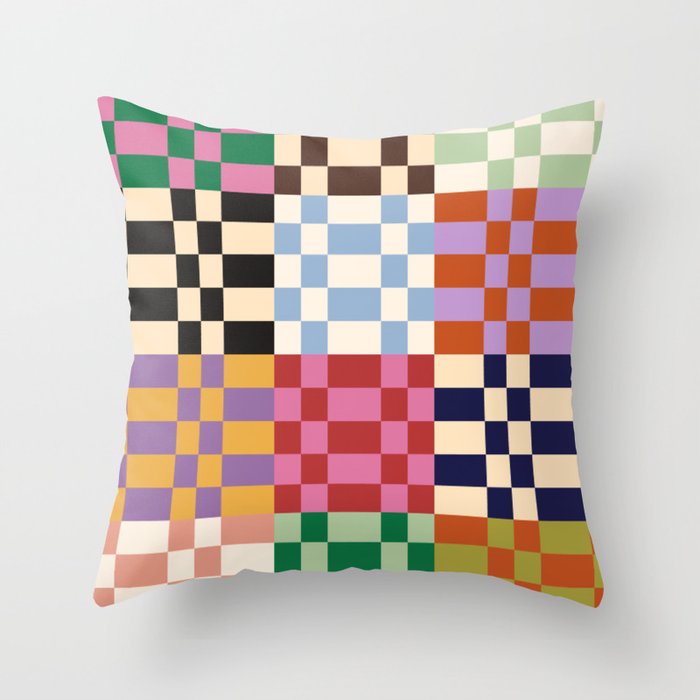 Retro 70s Colorful Patchwork Checkerboard Throw Pillow Gallery Image 6