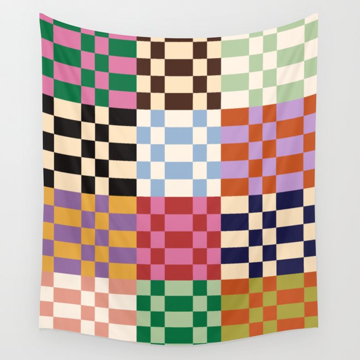 Retro 70s Colorful Patchwork Checkerboard Wall Tapestry Gallery Image 4
