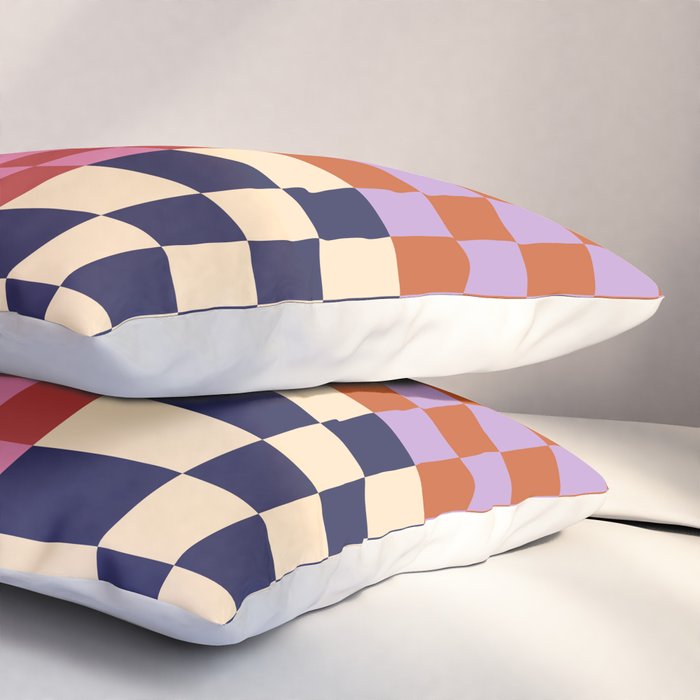 Retro 70s Colorful Patchwork Checkerboard Pillow Sham Gallery Image 3