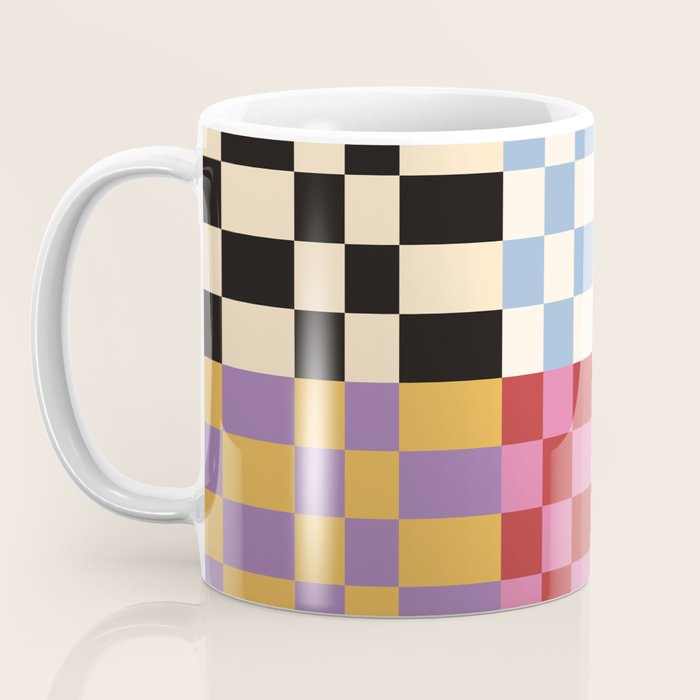 Retro 70s Colorful Patchwork Checkerboard Coffee Mug Gallery Image 3
