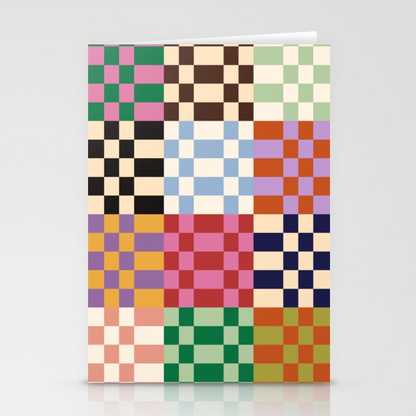 Retro 70s Colorful Patchwork Checkerboard Stationery Card Gallery Image 2
