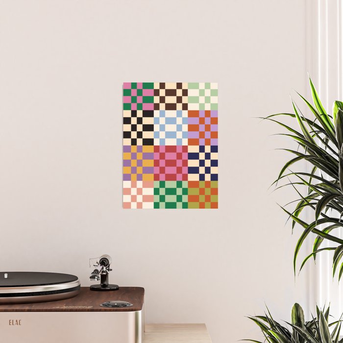 Retro 70s Colorful Patchwork Checkerboard Poster Gallery Image 2