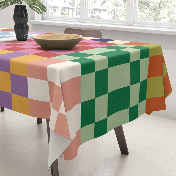 Retro 70s Colorful Patchwork Checkerboard Tablecloth Gallery Image 3