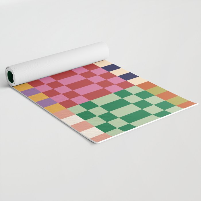Retro 70s Colorful Patchwork Checkerboard Yoga Mat Gallery Image 2