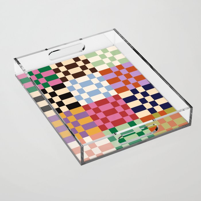 Retro 70s Colorful Patchwork Checkerboard Acrylic Tray Gallery Image 1