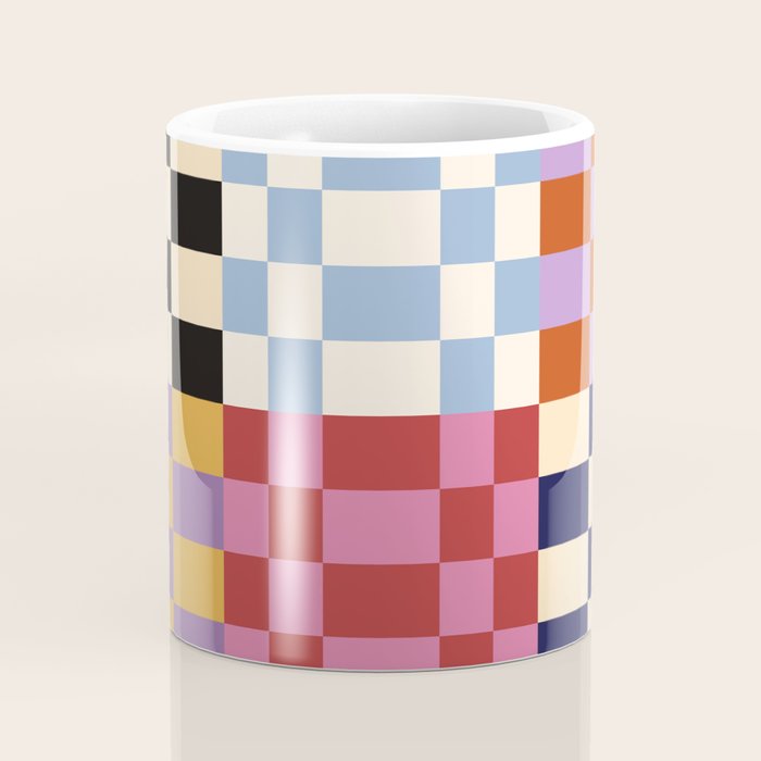 Retro 70s Colorful Patchwork Checkerboard Coffee Mug Gallery Image 4
