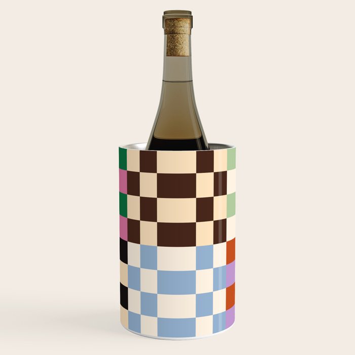 Retro 70s Colorful Patchwork Checkerboard Wine Chiller - 7.5" x 4.7" x 7.2"