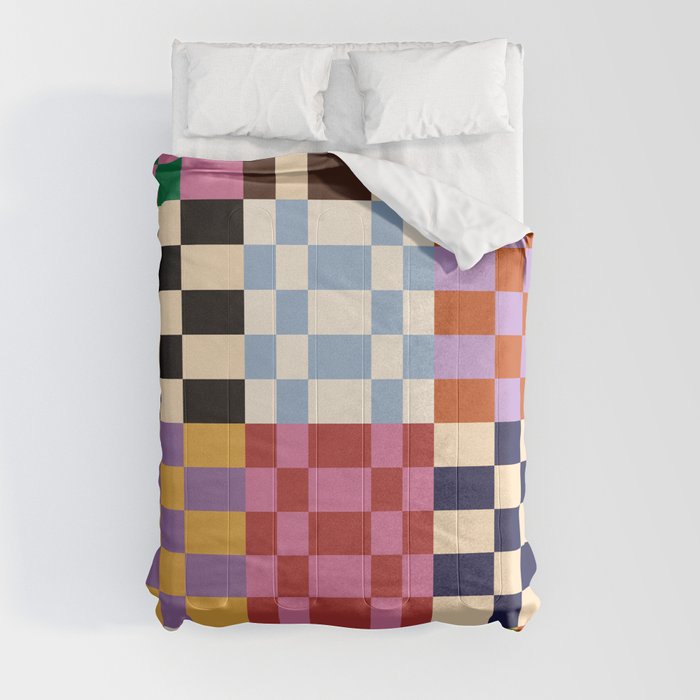 Retro 70s Colorful Patchwork Checkerboard Comforter Gallery Image 8