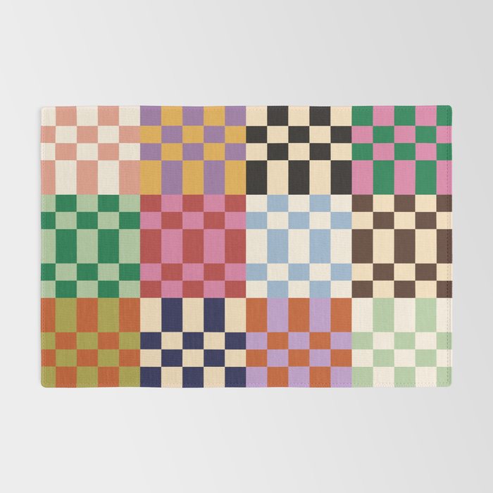 Retro 70s Colorful Patchwork Checkerboard Rug Gallery Image 2