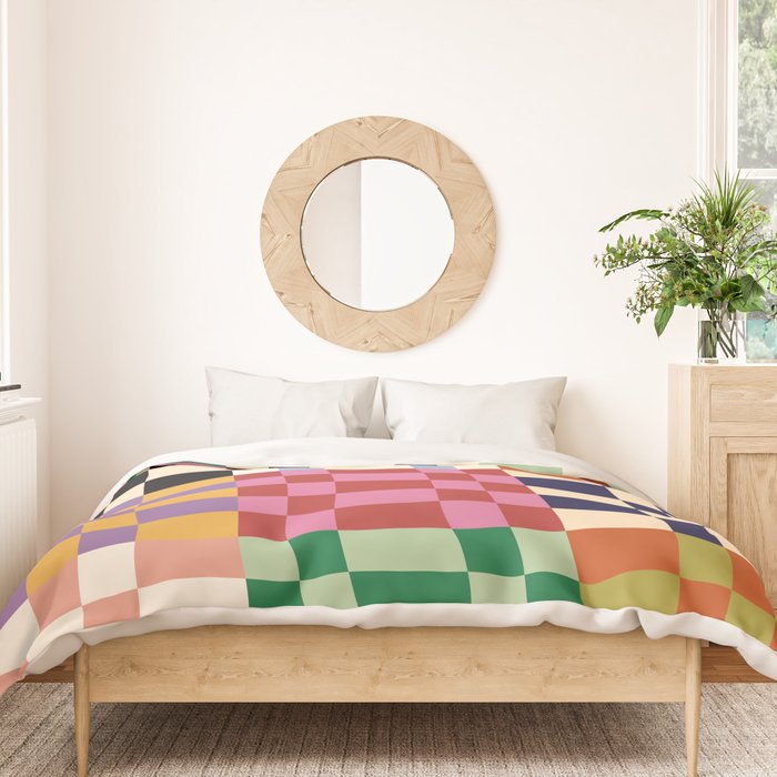 Retro 70s Colorful Patchwork Checkerboard Duvet Cover Gallery Image 3