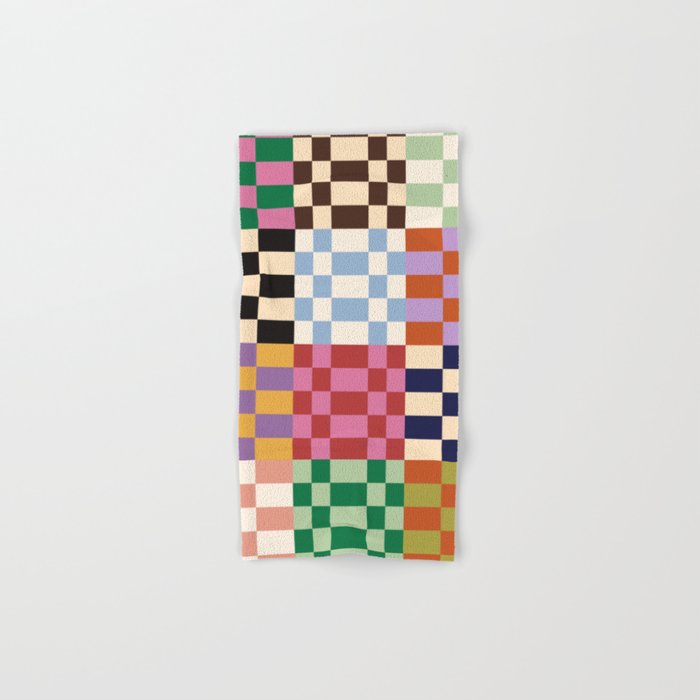 Retro 70s Colorful Patchwork Checkerboard Bath Towel Gallery Image 1