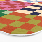 Retro 70s Colorful Patchwork Checkerboard Bath Mat Gallery Image 3