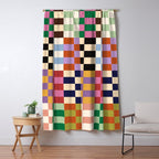 Retro 70s Colorful Patchwork Checkerboard Window Curtain Gallery Image 5