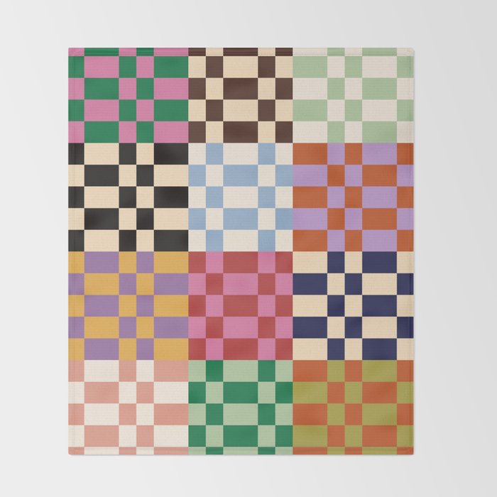 Retro 70s Colorful Patchwork Checkerboard Throw Blanket Gallery Image 2