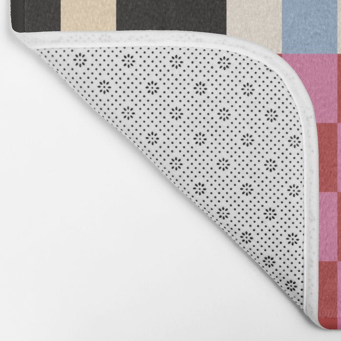 Retro 70s Colorful Patchwork Checkerboard Bath Mat Gallery Image 2
