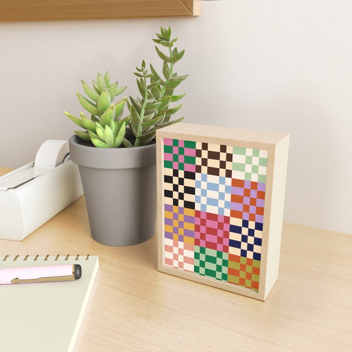 Retro 70s Colorful Patchwork Checkerboard Mini Art Print Gallery Image 2