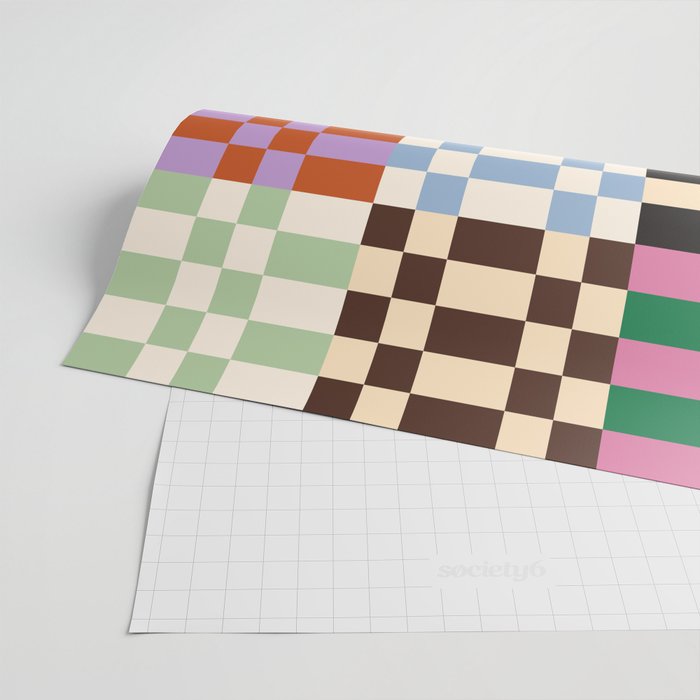 Retro 70s Colorful Patchwork Checkerboard Wrapping Paper Gallery Image 2