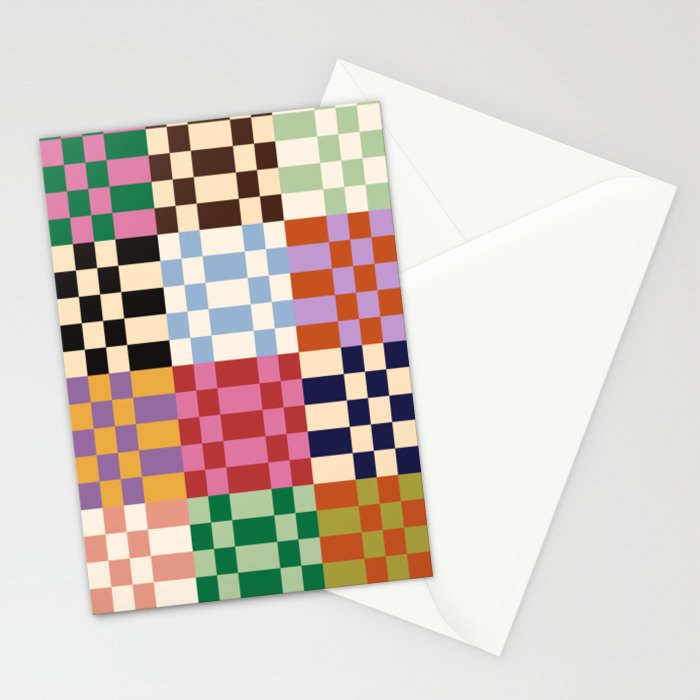 Retro 70s Colorful Patchwork Checkerboard Stationery Card Gallery Image 2