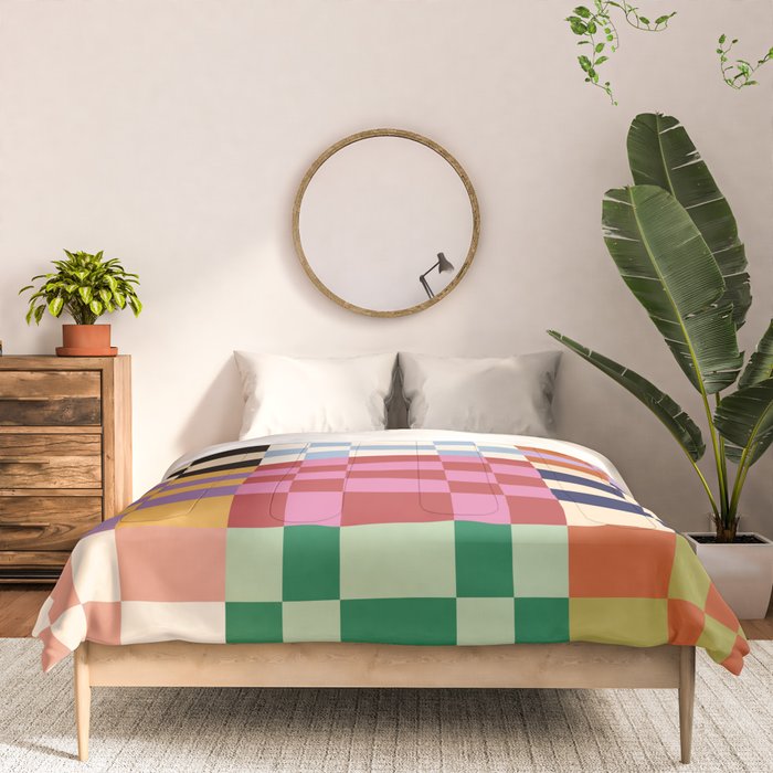 Retro 70s Colorful Patchwork Checkerboard Comforter Gallery Image 3